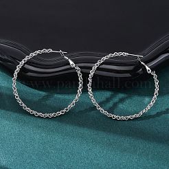 304ステンレススチールフープピアス  ツイストリング  ステンレス鋼色  45.5x2mm&nbsp;EJEW-S250-02B-P