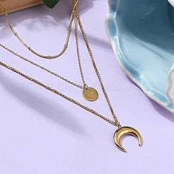 304ステンレススチール3層ネックレス  女性用星と月のペンダントネックレス  18KGP本金メッキ  15.75インチ（40cm）&nbsp;NJEW-Z054-02G