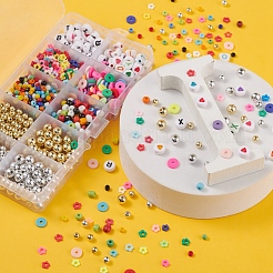 DIYビーズブレスレット作成キット  ポリマークレイ＆ガラスシード＆アクリル＆absプラスチックビーズを含む  伸縮性のある糸  カラフル  ビーズ：4~6x4~6x1~1.5mm  穴：2mm  310個/箱&nbsp;DIY-YW0005-49