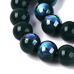 電気メッキオペークガラスビーズ連売り  ラウンド  虹メッキ  半分メッキ  濃い緑  6~6.5mm  穴：0.8~1mm  約67~72個/連  14.57~15.35インチ（37~39cm）&nbsp;EGLA-Q132-6MM-01C-18