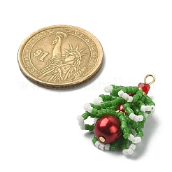 ミユキ デリカ ビーズペンダント  ガラスビーズと304ステンレススチールの金具付き  クリスマスツリーのチャーム  ミディアムシーグリーン  30x14.5x15mm  穴：2mm&nbsp;PALLOY-MZ00149-02