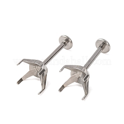 304ステンレススチール製プロングイヤリングセッティング  尖ったバックラインストーン用  ステンレス鋼色  16x8.5x8.5mm  ピン：1mm  8x8mmのラインストーンに適する&nbsp;SA-CBA8B85-11E-03