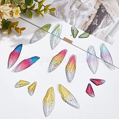 20個10スタイル透明レジンペンダント  金箔  昆虫の羽  ミックスカラー  24.5~51x11.5~16.5x1~2.5mm  穴：1~1.2mm  2個/スタイル&nbsp;RESI-NB0001-80