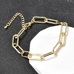 女性用真鍮ペーパークリップチェーンブレスレット  ラックめっき  長持ちメッキ  カドミウムフリー＆鉛フリー  18KGP本金メッキ  7.76インチ（19.7cm）&nbsp;LS-BJEW-H639-09G