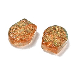 ベーキングペイント透明ガラスビーズ  フクロウ  ゴールドライン入り  チョコレート  18x15x6mm  穴：1.4mm&nbsp;DGLA-N018-14B