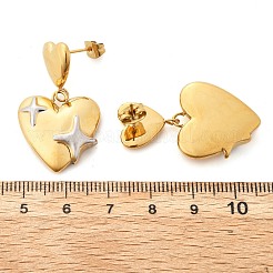 304ステンレススチールダングルスタッドピアス  ハート  18KGP本金メッキ  34.5x20mm&nbsp;EJEW-V016-12G