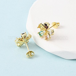 真鍮マイクロパヴェキュービックジルコニアフラワースタッドピアス  18KGP本金メッキ  12x12mm&nbsp;EJEW-H174-01A-G