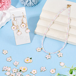 合金とエナメルのペンダント30個、6スタイル  花のチャーム  ライトゴールド  ピンク  14.5~20x13~22x1~2mm  穴：1.5~1.8mm  5個/スタイル&nbsp;ENAM-TADJ0001-04A