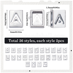 52個 26スタイル 亜鉛合金中空コネクターチャーム  文字付きの四角形のリンク  プラチナ  a～zの文字  10x8x3.5mm  穴：7.8x1.5mm  2個/スタイル&nbsp;FIND-SC0009-80