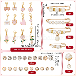 合金ガラスペンダントと合金安全ピンブローチ  ウエストパンツ締め付け用キルトピン 女性用  ミックスカラー  31mm&nbsp;AJEW-SP0002-05