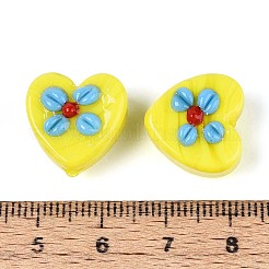 手作りランプワークビーズ  手描きのビーズ  花とハート  きいろ  15~16x16~17x8~10mm  穴：1.2~1.6mm&nbsp;LAMP-ZX003-17-03