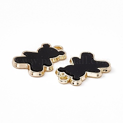 不透明樹脂ペンダント  クマのチャーム  ライトゴールドトーン合金のパーツと  ブラック  20.5x14x2.5mm  穴：2mm&nbsp;PALLOY-P287-07LG-02