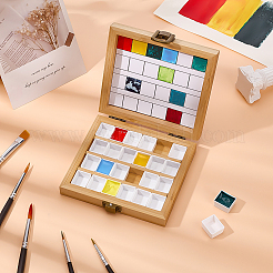 竹製とプラスチック製の空の水彩絵の具入れ 24 個  ペイントケースアートパレット用品用  ビスク  102x115x28mm&nbsp;AJEW-WH0696-016