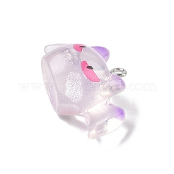 ハロウィン透明樹脂ペンダント  プラチナ鉄フープ付き  バット  19x34.5x16.5mm  穴：2mm&nbsp;CRES-B024-01P-06