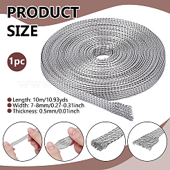304ステンレススチールワイヤー編みストラップ  フラット  ステンレス鋼色  7~8x0.5mm&nbsp;STAS-WH0044-114B