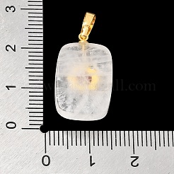天然石クオーツクリスタルペンダント  真鍮の太陽が付いた長方形のチャーム  ゴールドカラー  23x16x6mm  穴：6.5x3.5mm&nbsp;G-T151-02C