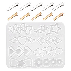 DIYヘアジュエリーキット  シリコン製ヘアクリップ型1個と鉄製ワニ口金20個が含まれます。  混合図形  ミックスカラー  126x100x5.5mm  内径：49~58x22~25mm&nbsp;DIY-TA0015-97