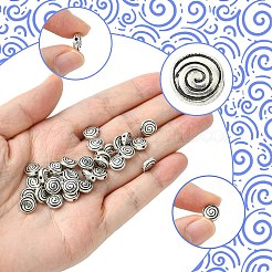 チベットスタイルの合金ビーズ30個。  鉛フリー及びカドミウムフリー  フラットラウンド  アンティークシルバー  8x3.5mm  穴：1.5mm&nbsp;TIBEB-FS0001-12