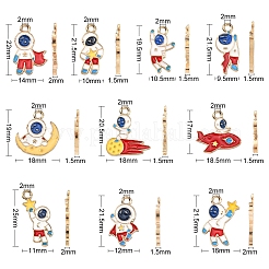 50個10スタイルアロイエナメルペンダント  星と宇宙飛行士  ライトゴールド  ホワイト  9~25x10~21.5x1.5~2mm  穴：2mm  5個/スタイル&nbsp;ENAM-CJ0002-97