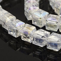 電気メッキガラスabカラーメッキガラスファセットキューブビーズ連売り  クリアAB  4x4x4mm  穴：1mm  約91個/連  15インチ&nbsp;GLAA-A031-4mm-AB11