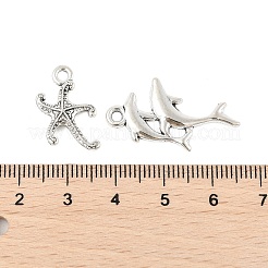 合金のチベット風チャーム  海洋  ヒトデ  巻き貝とイルカのペンダントセット  アンティークシルバー  16~28x6~20x1~4.5mm  穴：1~2.5mm&nbsp;FIND-M058-08AS