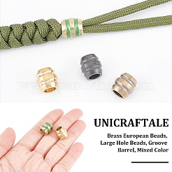4個 4色 真鍮ヨーロピアンビーズ  大穴ビーズ  グルーブバレル  ミックスカラー  11x10.5mm  穴：5.8mm  1pc /カラー&nbsp;KK-UN0001-84