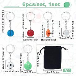 樹脂とプラスチックのペンダントキーホルダー  鉄製キーチェーンリングと304ステンレススチール製オープン丸カン付き  ミックスカラー  8~8.8cm  6個/袋&nbsp;KEYC-OC0001-30