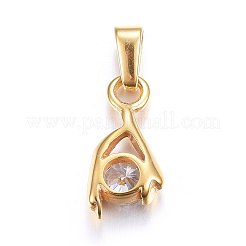 304ステンレスペンダント  キュービックジルコニア付き  ティアドロップ  透明  ゴールドカラー  16x7.5x3.5mm  穴：5x3mm&nbsp;STAS-P216-48G