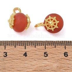 フロスト加工を施した天然カーネリアン（染色・加熱処理済み）のペンダント  真鍮製の兜が付いたロンデルチャーム  カドミウムフリー＆鉛フリー  ラックめっき  長持ちメッキ  24KGP本金メッキ  15x10x11.5mm  穴：2x3mm&nbsp;GG-D002-14G-02