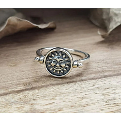 亜鉛合金製指用両面回転式指輪  楕円と太陽と月  不安を和らげる瞑想のためのハンドスピナーリング  プラチナ  usサイズ8（18.1mm）&nbsp;FS-WG6AB10-03