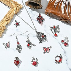 ゴシック合金ラインストーンペンダント12個、12スタイル  ガンメタ色  混合図形  16~33x13~23.5x3~11mm  穴：1.2~6mm  1個/スタイル&nbsp;FIND-CJ0004-81