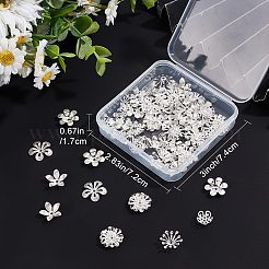 70 個 7 スタイル真鍮ビーズキャップ  花  925銀メッキ  10~15.5x12.5~16x0.5~4mm  穴：0.9~1.5mm  10個/スタイル&nbsp;KK-BBC0003-55