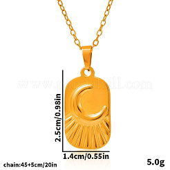 304ステンレススチールの長方形のムーンペンダントネックレス（女性用）  18KGP本金メッキ  17.72インチ（45cm）&nbsp;IT7589-2