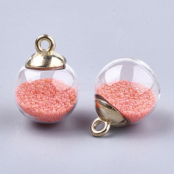 ガラスボールペンダント  マイクロビーズとCCBのプラスチックのパーツ  ラウンド  トマト  21x15.5~16mm  穴：2mm&nbsp;X-GLAA-T003-03E