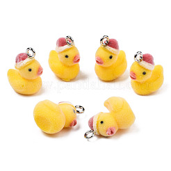 フロッキー樹脂ペンダント  鉄ループ付き  ゴールド  アヒル  プラチナ  22x17x13.5mm  穴：2.5mm&nbsp;RESI-N032-01P