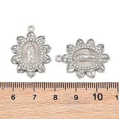 304ステンレススチールラインストーンペンダント  聖母マリアのお守りが付いた花  ステンレス鋼色  クリスタル  26.5x20x3mm  穴：1.7mm&nbsp;RB-CBADC81-15P-01