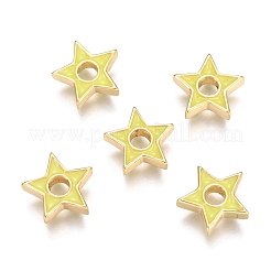 真鍮製エナメルビーズ  スター  18KGP本金メッキ  ミックスカラー  10.2x10.4x2.7mm  穴：2.6mm&nbsp;KK-B023-03G