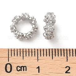 桜のヨーロッパビーズ  真鍮に透明なキュービックジルコニアの大きな穴のスペーサービーズ  プラチナ  9.5x4mm  穴：5.5mm&nbsp;KK-P239-30B-P