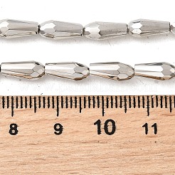 電気メッキガラスビーズセット  ティードロップ  多面カット  プラチナメッキ  10x4.5mm  穴：0.9mm  約42個/連  15.75''（40センチメートル）&nbsp;EGLA-F166-09P