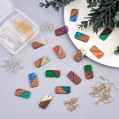 長方形のダングルイヤリングのDIYキット  1箱16個レジン＆ウォールナットウッドペンダント  60個の鉄のピアスフック  100PCS丸カン  ミックスカラー  26.5x13x3mm  穴：2mm  8スタイル  2個/スタイル  16pc&nbsp;DIY-OC0006-08