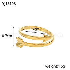 304ステンレススチールカフリング  女性用矢印オープンリング  イオンプレーティング（ip）  18KGP本金メッキ  17mm&nbsp;RJEW-OY001-05G