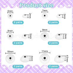 人形作り用の半円形アクリル製クラフトアイ12組（6スタイル）  ホワイト  6~11x2~4.5mm  2ペア/スタイル&nbsp;DIY-OC0013-18
