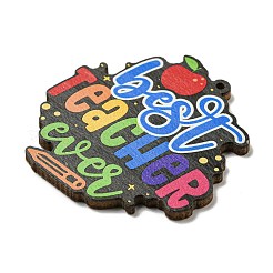 木製のペンダント  先生の日のテーマ  言葉  44.5x43x2.5mm  穴：1.6mm&nbsp;WOOD-H107-04-16