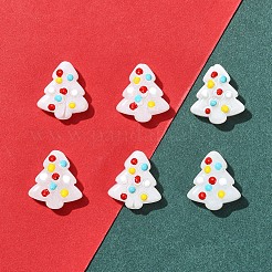 手作りの凹凸のあるガラスビーズ連売り6個  手描きのビーズ  染め＆加熱  エナメル  クリスマスツリー  ホワイト  16x14.5x7mm  穴：1.2mm&nbsp;LAMP-FS0001-16E