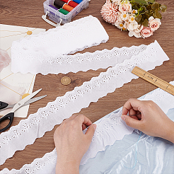 15ヤードのコットン刺繍中空花レーストリム  ウェーブエッジレースリボン  ホワイト  2-1/2インチ（65mm）&nbsp;OCOR-WH0003-047B