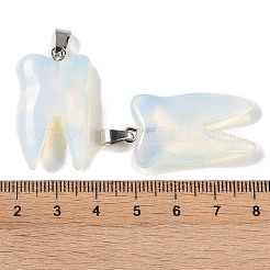 オパールペンダント  ステンレススチールカラーの歯チャーム、ステンレススチール製の金具  39.5~40x19~19.5x8~8.5mm  穴：3.5x6.5mm&nbsp;G-G115-01D