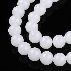 ガラスビーズ  イミテーション翡翠  ラウンド  乳白色  10mm  穴：1mm  約40個/連  15.16''（38.5センチメートル）&nbsp;GLAA-T032-J10mm-01