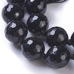 染色・加熱された天然黒瑪瑙ビーズ連売り  多面カット  ラウンド  14~14.5mm  穴：1.2mm  約29個/連  15.3インチ〜15.75インチ（39~40cm）&nbsp;G-F620-05A-14mm