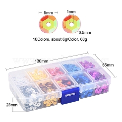 60g10色のプラスチックスパンコールビーズ  半カップ状のスパンコールビーズ  中ハート孔  ミックスカラー  5x0.5mm  穴：1mm  6 G /カラー&nbsp;FIND-YW0001-43