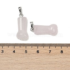 天然石ローズクォーツペンダント  ハンドチャーム  真鍮製スナップオンベイル付き  プラチナ  24x10.5x6.5mm  穴：7x4mm&nbsp;G-C184-03C